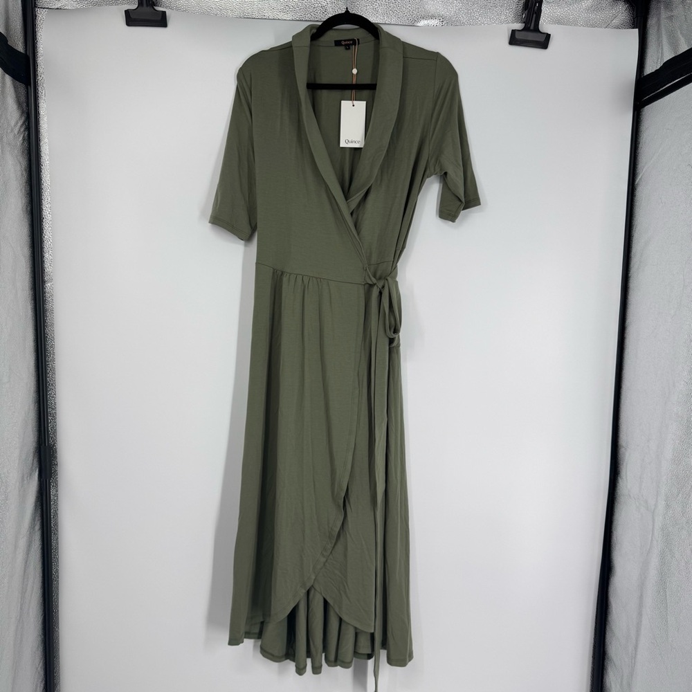 NWT Quince Tencel Jersey Midi Wrap Dress in Sage - Picture 6 of 15